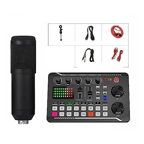 Soundkarten-Kit, Professioneller DJ-Audio-Interface-Mixer, tragbares All-IN-ONE-Podcast-Produktionsstudio mit XLR-Mikrofon for Live-Streaming(Sound Card and Mic) von SHEHUALI