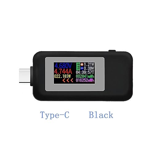 Voltmeter, 10 in 1 DC Typ-C USB Tester Strom 4-30 V Spannung Meter Timing Amperemeter Digital Monitor Cut-off Power Anzeige Bank Ladegerät(1902C Black) von SHEHUALI
