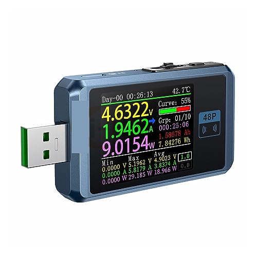 Voltmeter, FNB48P USB-Stromspannungstester PD-Trigger QC4.0 + PD3.0 2.0 TYPE-C Schnellladungserkennung Kapazitätstest 1,77-Zoll-LCD-Display(No Bluetooth) von SHEHUALI