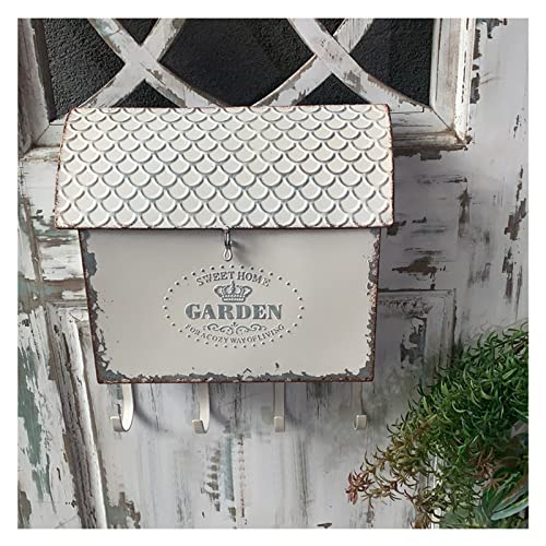SHEHello Vintage Stil Briefkasten mit Haken Weiß Wandhalterung Briefkasten für Außen Garten Dekoration Inspiriert Shabby Post Mailbox Design Groß Deko Briefkasten von SHEHello
