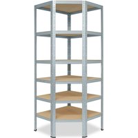 Shelfplaza - home 200x90x60cm Eckregal Schwerlast verzinkt / Metall Eckregal stehend mit 6 Böden / Corner Shelf 145kg Tragkraft Schwerlastregal Ecke von SHELFPLAZA