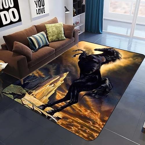 SHELOG 3D-Druck Tier Pferd schwarz Pferd rechteckiger Teppich modernes Zuhause Wohnzimmer Boden Schlafzimmer Teppich Kunst Poster Matte von SHELOG