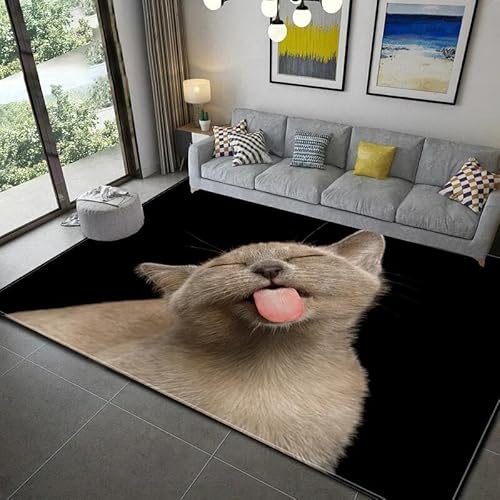 SHELOG 3D Funny Animal Cat Rechteckiger Teppich Modern Home Wohnzimmer Boden Schlafzimmer Teppich Kunst Poster Matte von SHELOG