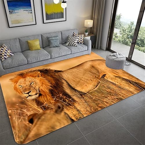 SHELOG 3D-Teppich mit afrikanischen Tieren, Löwe, Moderne Kunst, Teppich für Wohnzimmer, Küche, Schlafzimmer, Badezimmer, Rutschfester Teppich von SHELOG