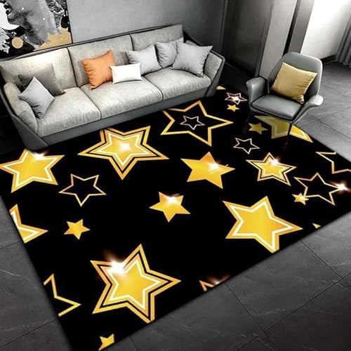 SHELOG 3D-Teppich mit goldenem fünfzackigem Stern, Wohnzimmer, Schlafzimmer, Teppich für Jungen und Mädchen, weiches Spiel, Bodenmatte, Badezimmerteppich von SHELOG