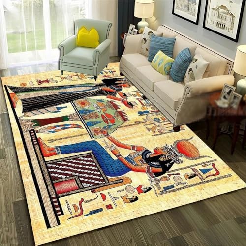 SHELOG Ägyptischer Charakter-Symbol-Teppich, Kinderzimmer, Wohnzimmer, Spielzimmer, dekorative Bodenmatte, Küche, Badezimmer, Rutschfester Teppich von SHELOG