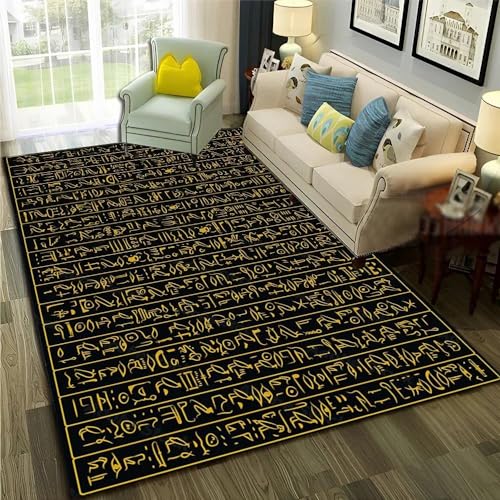 SHELOG Ägyptischer Goldtext-Teppich für Küche, Badezimmer, Wohnzimmer, Schlafzimmer, Nachttisch, Rutschfester Teppich, Heimdekoration von SHELOG
