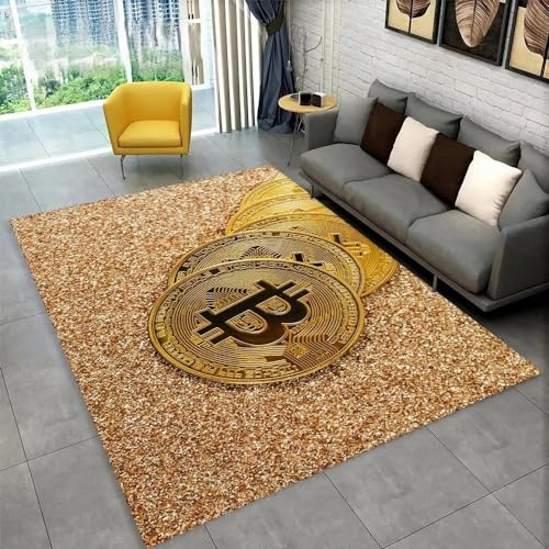 SHELOG Bitcoin Gold rechteckiger Teppich modernes Zuhause Wohnzimmer Boden Schlafzimmer Teppich Kunst Poster Matte von SHELOG