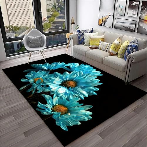 SHELOG Blaue Blume Pflanze Gänseblümchen Teppich Badezimmer rutschfeste Fußmatte Wohnzimmer Schlafzimmer Kinderspiele Krabbelteppich Weiche Fußmatte von SHELOG