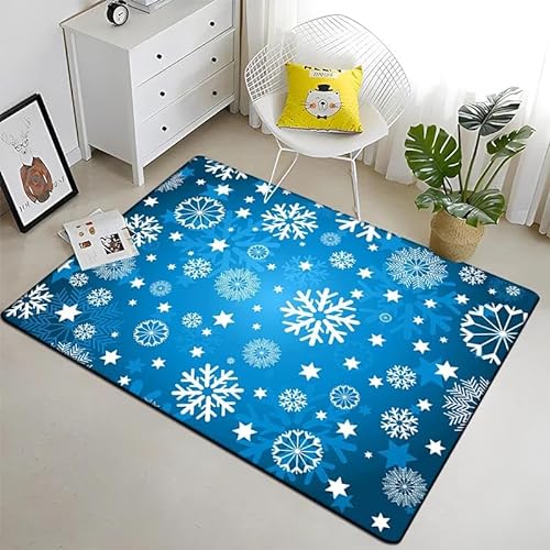 SHELOG Blauer Weihnachts-Schneeflocken-Teppich, Wohnzimmer-Schlafzimmer-Teppich, Jungen- und Mädchenzimmer, weiches Spiel, Bodenmatte, Badezimmerteppich von SHELOG