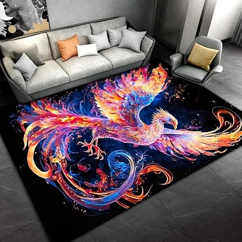 SHELOG Bunter Flammen-Phoenix-Kleiner Teppich, rutschfeste Bodenmatte, Fußmatte, Teppich, geeignet für Wohnzimmer, Schlafzimmer, Heimdekoration von SHELOG