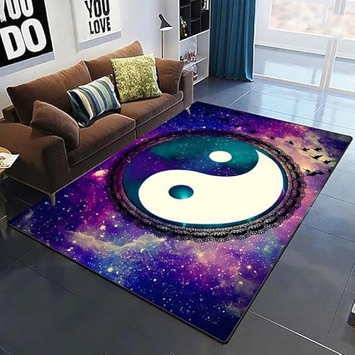 SHELOG Galaxy Yin Yang Tai Chi Wohnzimmerteppich, Schlafzimmer, Badezimmertür, Rutschfester Teppich, Flanell-Teppich von SHELOG
