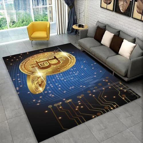 SHELOG Gold-Bitcoin-Teppich, Kinderzimmer, Wohnzimmer, Spielzimmer, dekorative Bodenmatte, Küche, Badezimmer, Rutschfester Teppich von SHELOG