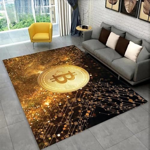 SHELOG Kunstteppich mit Bitcoin-Muster für Schlafzimmer, Wohnzimmer, Badezimmer, Küche, Eingang, Rutschfester, bequemer Heimdekorationsteppich von SHELOG