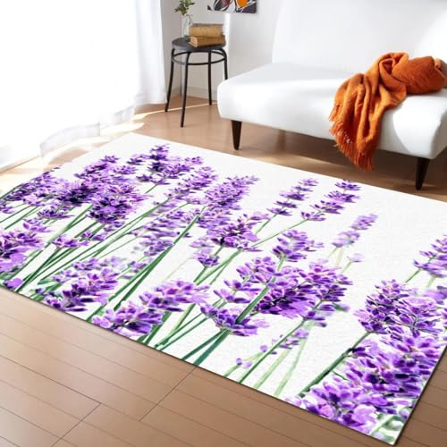 SHELOG Lila Lavendel Pflanze Bereich Teppich Fußmatte Badezimmer Anti-Rutsch-Matte Wohnzimmer Schlafzimmer Dekoration Tür Boden Teppich von SHELOG