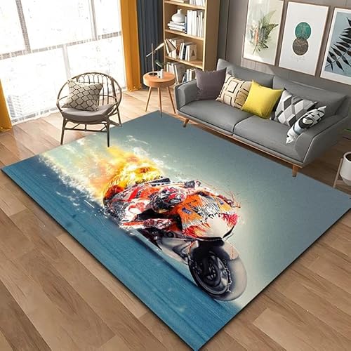 SHELOG Motorrad-Rennfahrer-Teppich, Kinderzimmer, Wohnzimmer, Spielzimmer, dekorative Bodenmatte, Küche, Badezimmer, Rutschfester Teppich von SHELOG