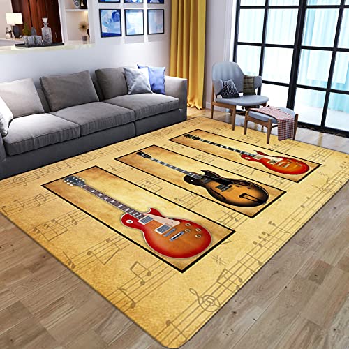 SHELOG Musiknote Gitarre Musikinstrument Teppich Kinderzimmer Wohnzimmer Spielzimmer dekorative Bodenmatte Küche Badezimmer Rutschfester Teppich von SHELOG