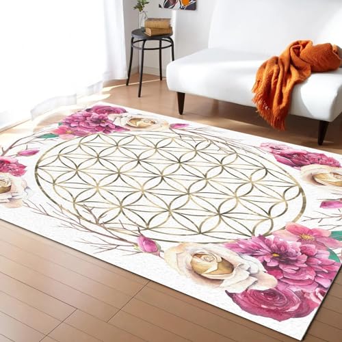 SHELOG Romantische Rose Blume des Lebens Krabbelmatte Kinderzimmer Dekoration Kinderbereich Bodenmatte Rutschfester Teppich Schlafzimmer weiches Kissen von SHELOG