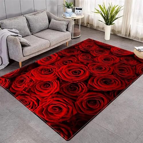 SHELOG Romantischer Teppich mit rosa und roten Blumen, rutschfest, für Zuhause, Schlafzimmer, Kinderzimmer, Teenager, Spielzimmer, dekorative Fußmatte von SHELOG