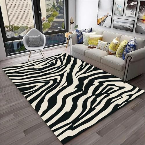 SHELOG Schwarz-weißer Zebramuster-Teppich für Wohnzimmer, Couchtisch, Schlafzimmer, Fußmatte, Zimmer, Nachttisch, Küche, Badezimmer, Fußmatte von SHELOG