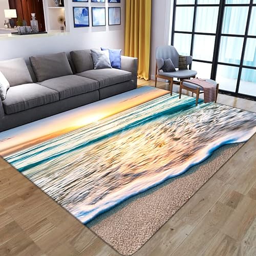 SHELOG Strand Sonnenuntergang Landschaft Teppich Badezimmer Anti-Rutsch-Matte Wohnzimmer Kinderzimmer Bodenmatte Eingang Dekoration Bereich Teppich von SHELOG