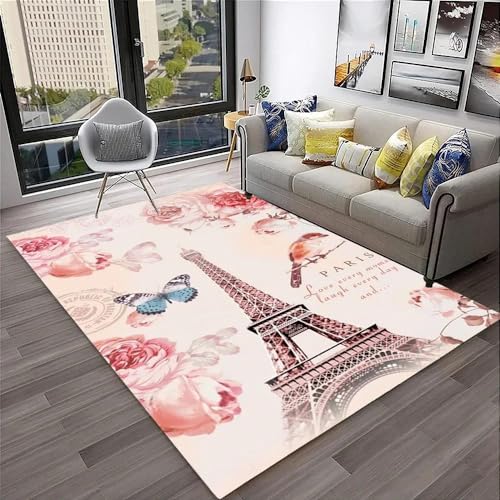 SHELOG Teppich mit Schmetterlings- und Vogelturm-Blumenmuster, für Schlafzimmer, Wohnzimmer, Dekoration, Fußmatte, weich, rutschfest, für die Küche, Flur, Bodenbereich von SHELOG