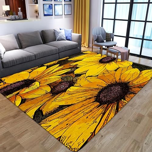 SHELOG Wunderschöne Sonnenblumen-3D-Blumen-Wohnzimmer-Schlafzimmer-Küche-Badezimmer-Tür-Korridor-rutschfester großer Teppich-Heimdekoration-Fußmatte von SHELOG