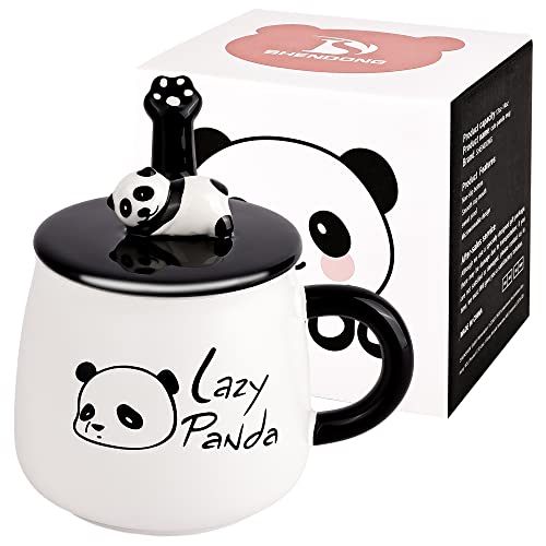 Faule Panda-Tasse Süße Kaffeetasse aus Keramik mit 3D-Panda-Deckel und Löffel 3D-Panda-Kaffeetasse Neuheit Kaffee Tee Milchbecher Geschenke für Panda-Liebhaber Frau Freunde Kinder Mädchen Ehefrau Mama von SHENDONG