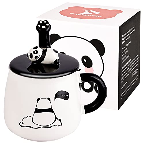 Panda-Becher Süße Kaffeetasse aus Keramik mit 3D-Panda-Deckel und Löffel 3D-Panda-Kaffeetasse Neuheit Kaffee Tee Milchbecher Geschenke für Panda-Liebhaber Frau Freunde Kinder Mädchen Ehefrau Mama von SHENDONG