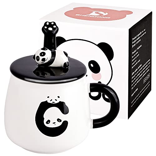 Panda-Tasse, niedliche Keramik-Kaffeetasse mit 3D-Panda-Deckel und Löffel, 3D-Panda-Kaffeetasse, Geschenk für Panda-Liebhaber, Frauen, Freunde, Kinder, Mädchen, Ehefrau, Mutter von SHENDONG