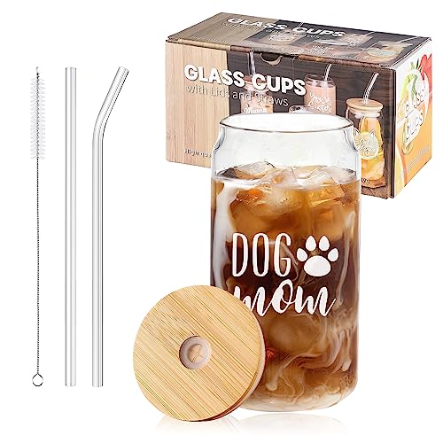 SHENDONG Hund Mama Iced Kaffee Glas Tasse,Geschenke für Mama von der Tochter,Sohn,Kinder- Geburtstagsgeschenk Geschenke für Mama, Frauen,Ehefrau-Dose geformte Glasschalen für Mama,Mutter,Frau von SHENDONG