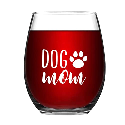 SHENDONG Weinglas mit Aufschrift Dog Mom, für Hunde, Mutter, Hundeliebhaber, Geburtstag, Muttertag, Geschenk für Hund, Mutter, Tochter, Sohn, mit Geschenkbox, dick, 450 ml, Weiß von SHENDONG