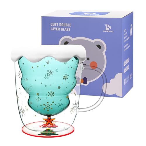 Weihnachtsbaum Kaffeetassen Süße Tassen mit Deckel Teetasse Milchtasse Doppelwandige Isoliergläser Espressotasse Beste Weihnachtsgeschenke für Frauen Kinder Mädchen von SHENDONG