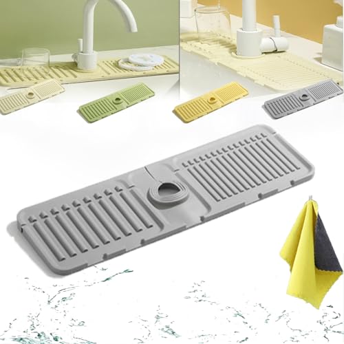 Emboadlie Draining Mat, 2024 New Tidy Splash Draining Mat, Tidy Splash Faucet Guard & Draining Mat, Kitchen Splash Guard for Sink, Silicone Faucet Mat for Kitchen Sink, Tidy Splash Sink Mat(Grey,1) von SHENG EN