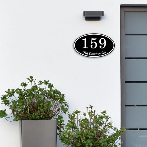 Individuell Gestaltete Ovale Hausnummernschilder Aus Acryl Für Die Wand, Personalisierte Moderne Adressplaketten Mit Aufgedrucktem Straßennamen, Türschilder Für Garten, Hof Und Haus(12x20cm) von SHENGBEIDZ