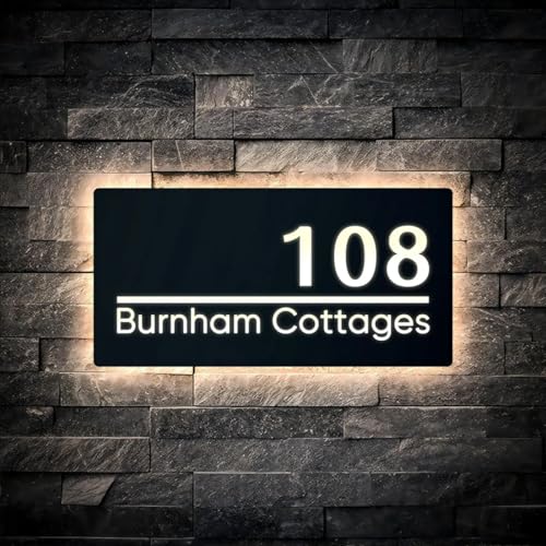 Maßgefertigte Moderne Adressplakette Mit Hintergrundbeleuchtung, Personalisiertes Hausnummernschild Aus Acryl, Beleuchtete Adressplakette Für Den Außenbereich Für Haus, Garten Und Hof(15x30cm) von SHENGBEIDZ