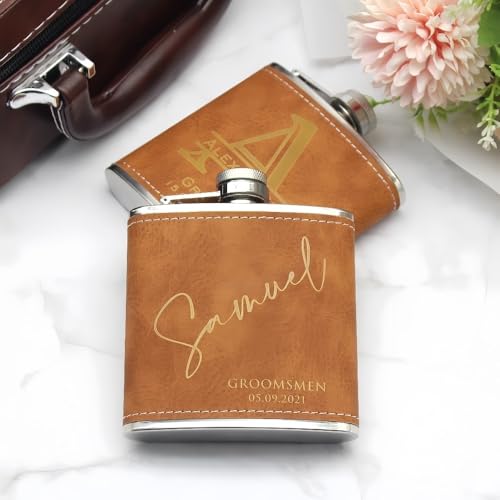 Personalisierte Edelstahl Flachmann, Benutzerdefinierte 6oz Flachmann Hochzeit Geschenk Graviert PU Leder Name Und Datum Trauzeuge Hochzeit Trauzeugen Whiskey Liebhaber Geschenk Personalisierte Edelstahl Flachmann, Benutzerdefinierte 6oz Flachmann Hochzeit Geschenk Graviert PU Leder Name Und Datum Trauzeuge Hochzeit Trauzeugen Whiskey Liebhaber Geschenk von SHENGBEIDZ