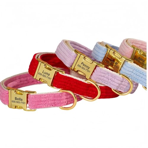 Personalisierte Hundehalsband Mit Metallschnalle, Benutzerdefinierte Für Mädchen Jungen Hund Eingraviert Name/Telefon Einstellbar Haustier Halsband Für Kleine Mittlere Große Hunde(Corduroy style) von SHENGBEIDZ