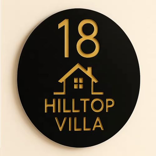 Personalisierte Moderne Hausnummern Für Den Außenbereich, Individuelle Adressplakette Aus Acryl Mit Straßennamen, Einzugsgeschenk, Türschild Für Garten, Hof Und Haus(Black-Gold) von SHENGBEIDZ