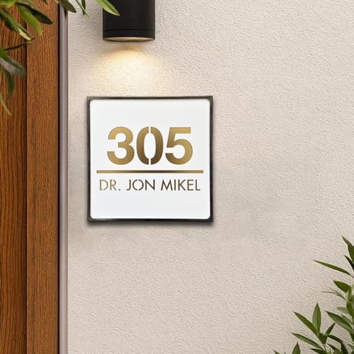 Personalisierte Moderne Hausnummernschilder Für Außentüren, Individuelle 3D-Adressschilder Aus Acryl Mit Straßennamen, Wohnaccessoires, Türschilder Für Gärten Und Häuser(18x18cm) von SHENGBEIDZ