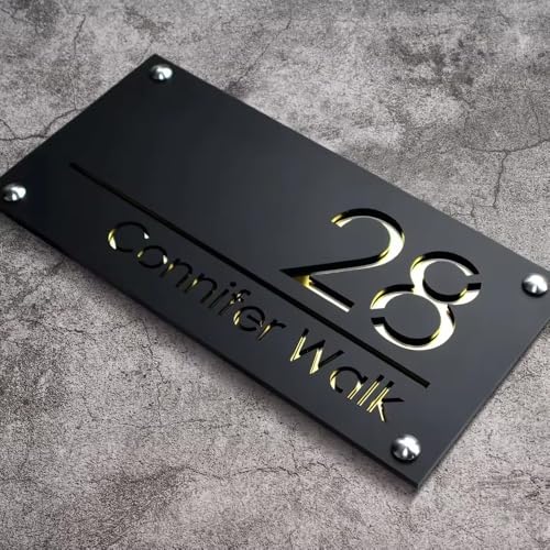 Personalisiertes Hausnummernschild Für Die Wand, Individuelle 3D-Adressschilder Aus Acryl Mit Straßennamen, Einzugsgeschenk, Modernes Hausschild Für Garten, Hof Und Zuhause(Black Gold) von SHENGBEIDZ