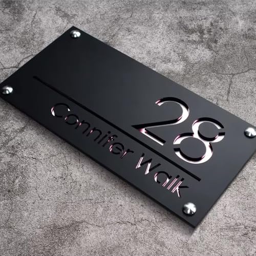 Personalisiertes Hausnummernschild Für Die Wand, Individuelle 3D-Adressschilder Aus Acryl Mit Straßennamen, Einzugsgeschenk, Modernes Hausschild Für Garten, Hof Und Zuhause(Black Rose Gold) von SHENGBEIDZ