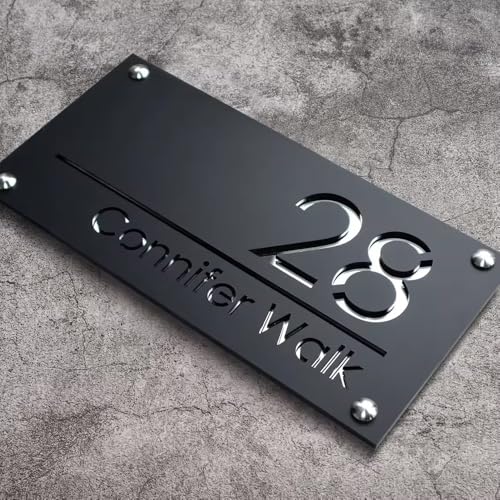 Personalisiertes Hausnummernschild Für Die Wand, Individuelle 3D-Adressschilder Aus Acryl Mit Straßennamen, Einzugsgeschenk, Modernes Hausschild Für Garten, Hof Und Zuhause(Black Silver) von SHENGBEIDZ