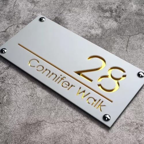 Personalisiertes Hausnummernschild Für Die Wand, Individuelle 3D-Adressschilder Aus Acryl Mit Straßennamen, Einzugsgeschenk, Modernes Hausschild Für Garten, Hof Und Zuhause(White Gold) von SHENGBEIDZ
