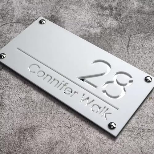 Personalisiertes Hausnummernschild Für Die Wand, Individuelle 3D-Adressschilder Aus Acryl Mit Straßennamen, Einzugsgeschenk, Modernes Hausschild Für Garten, Hof Und Zuhause(White Silver) von SHENGBEIDZ