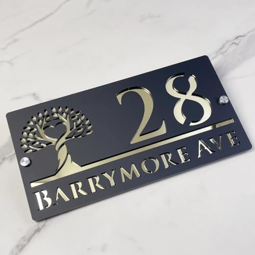 Personalisiertes Hausnummernschild – Moderne Schriftart, Individuelle Acryl-Adressplakette, Wetterfestes Namensschild For Haus, Tor Oder Wand, Einzugsgeschenk(Black-Gold) von SHENGBEIDZ