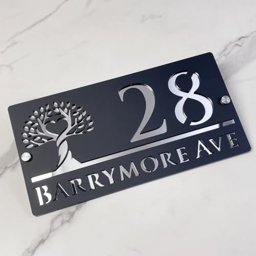 Personalisiertes Hausnummernschild – Moderne Schriftart, Individuelle Acryl-Adressplakette, Wetterfestes Namensschild For Haus, Tor Oder Wand, Einzugsgeschenk(Black-Silver) von SHENGBEIDZ