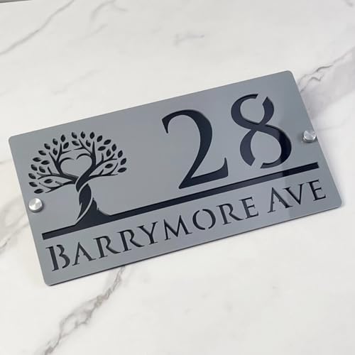 Personalisiertes Hausnummernschild – Moderne Schriftart, Individuelle Acryl-Adressplakette, Wetterfestes Namensschild For Haus, Tor Oder Wand, Einzugsgeschenk(Gray-Black) von SHENGBEIDZ