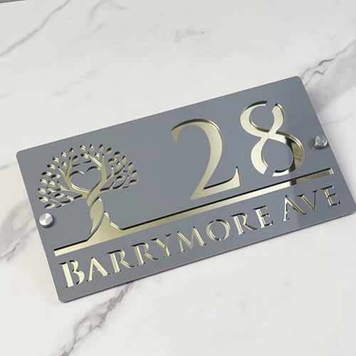 Personalisiertes Hausnummernschild – Moderne Schriftart, Individuelle Acryl-Adressplakette, Wetterfestes Namensschild For Haus, Tor Oder Wand, Einzugsgeschenk(Gray-Gold) von SHENGBEIDZ