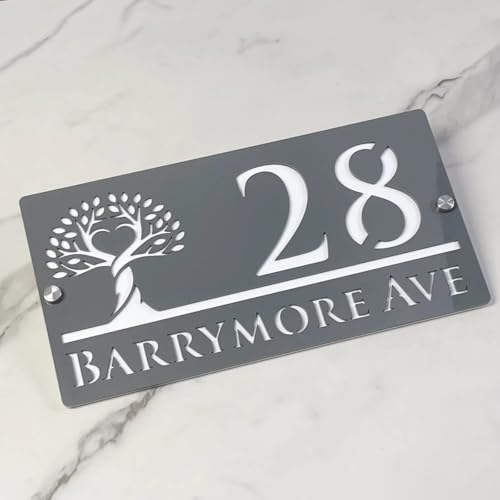 Personalisiertes Hausnummernschild – Moderne Schriftart, Individuelle Acryl-Adressplakette, Wetterfestes Namensschild For Haus, Tor Oder Wand, Einzugsgeschenk(Gray-White) von SHENGBEIDZ